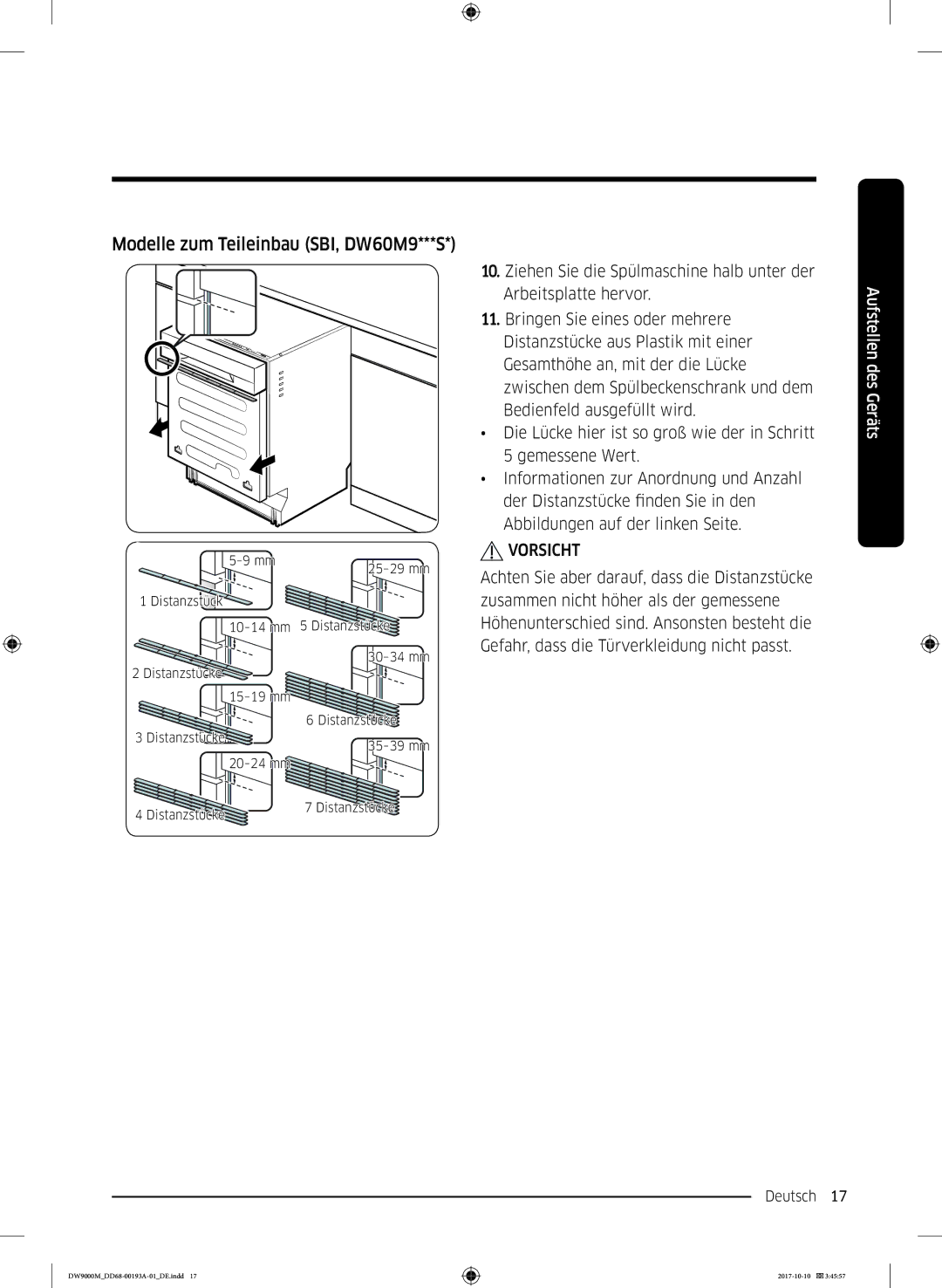 Samsung DW60M9550SS/EG, DW60M9970SS/EG, DW60M9550US/EG manual Deutsch 17  